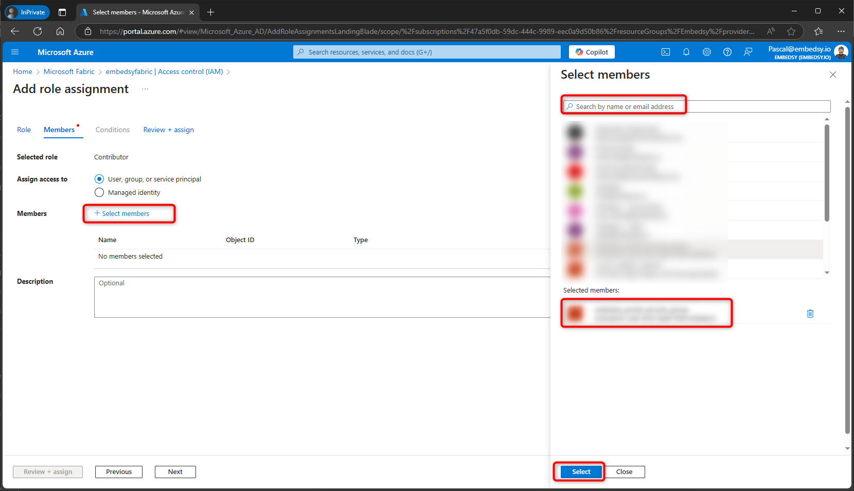 Select Service Principal