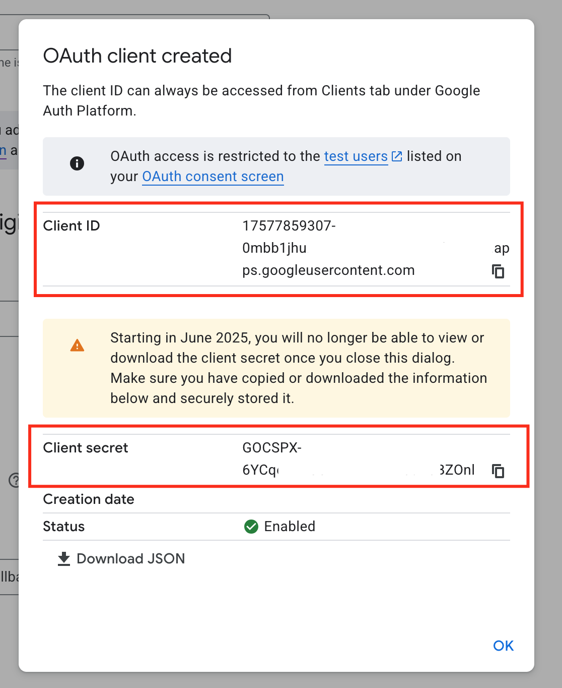 Create OAuth credentials