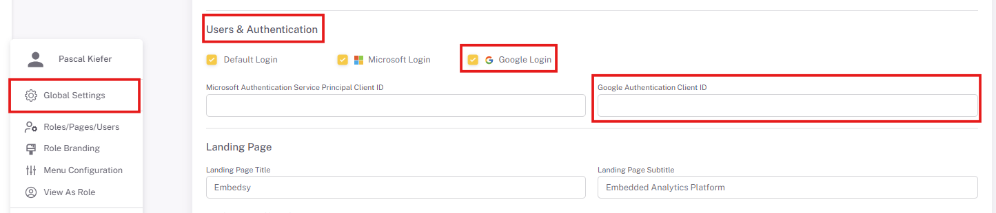ProEmbedded Portal Google Auth Configuration