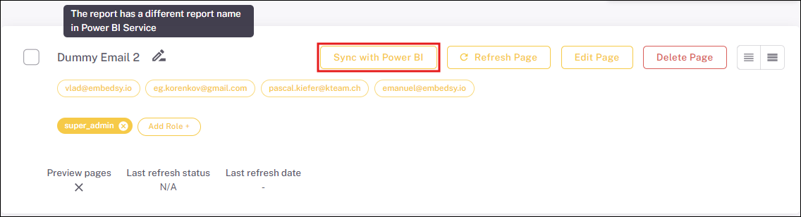 Sync button in ProEmbedded Portal User Configuration Pages Tab