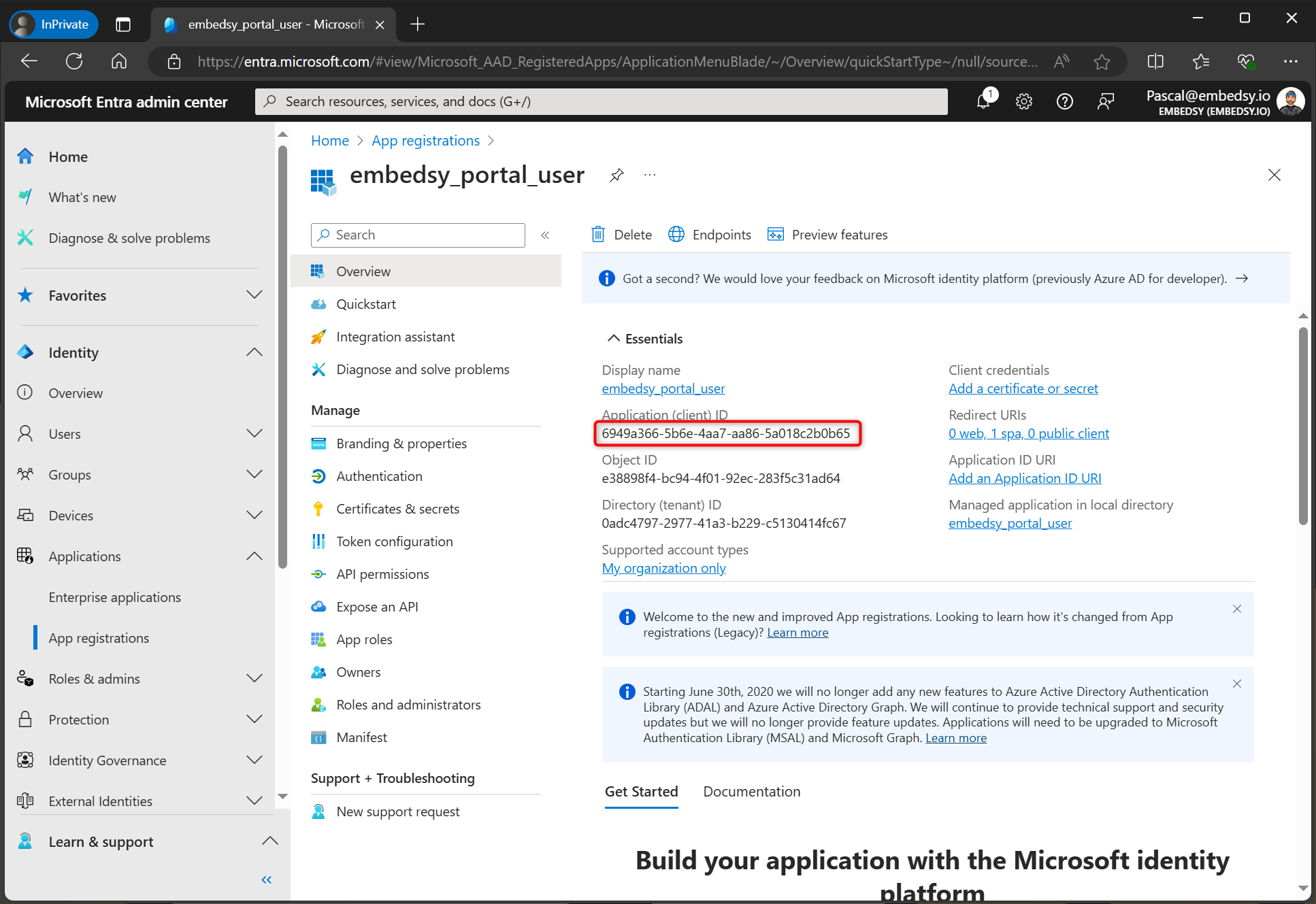 Copy Application ID of Service Principal
