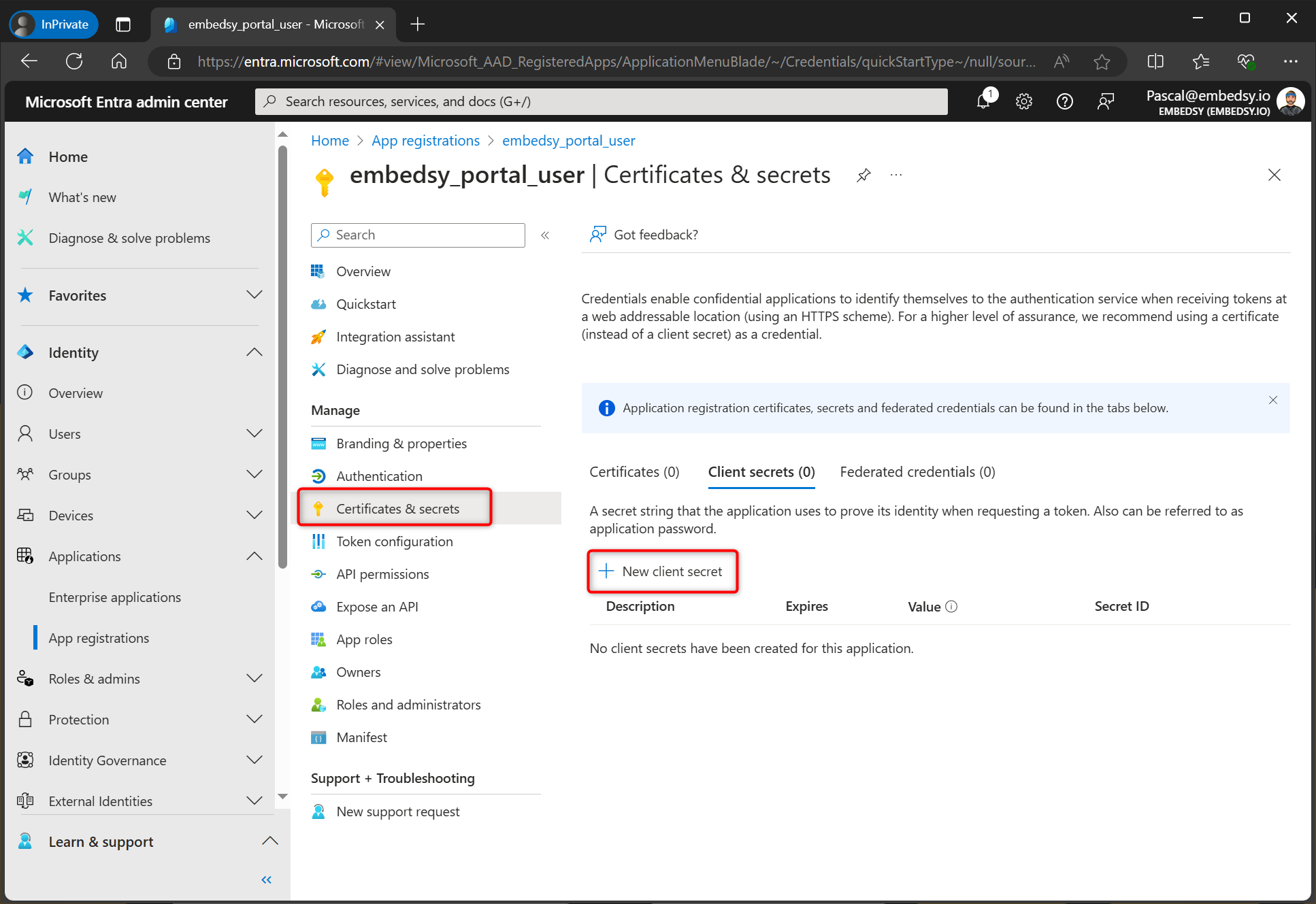 Create Client Secret for Service Principal