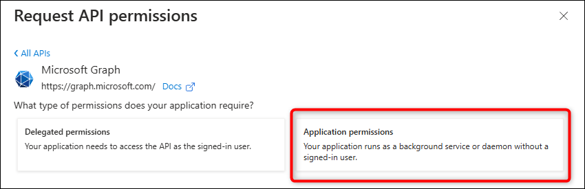 Microsoft Graph API application permissions