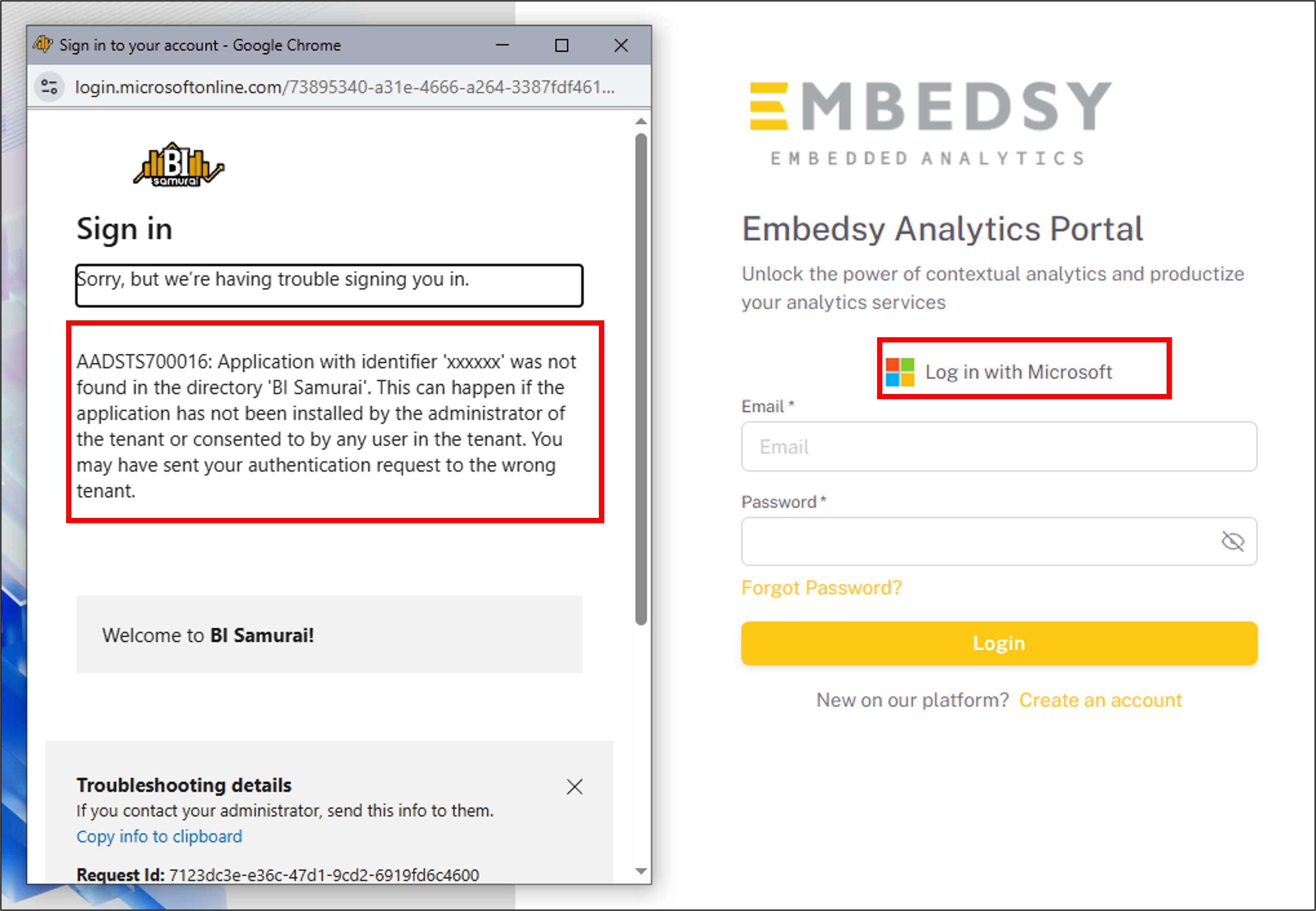 Power BI Embedded - Application with identifier was not found.
